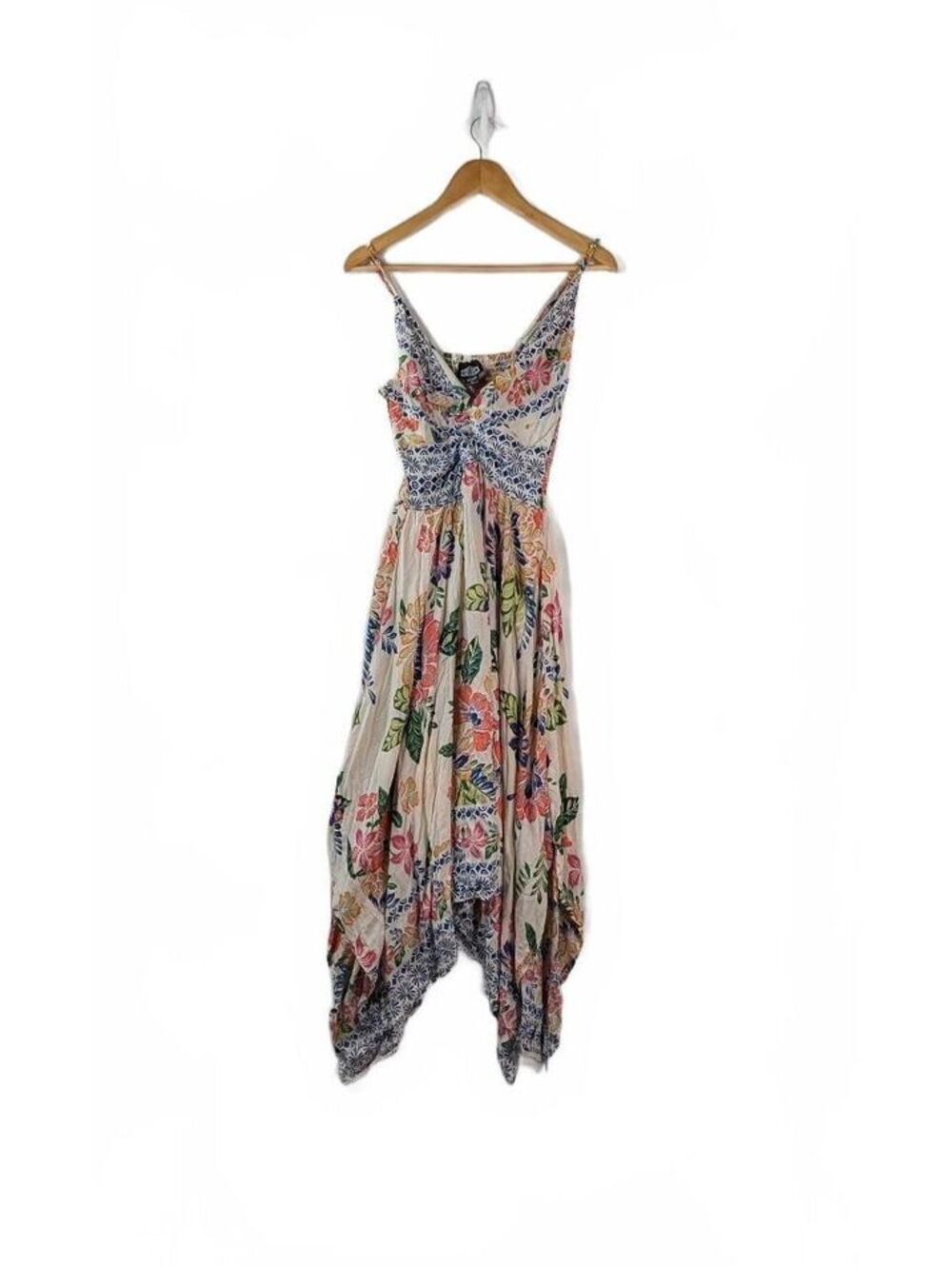 Angie Sleeveless Boho Retro Floral Hanky Hem Dress Size Large - Picture 2 of 6